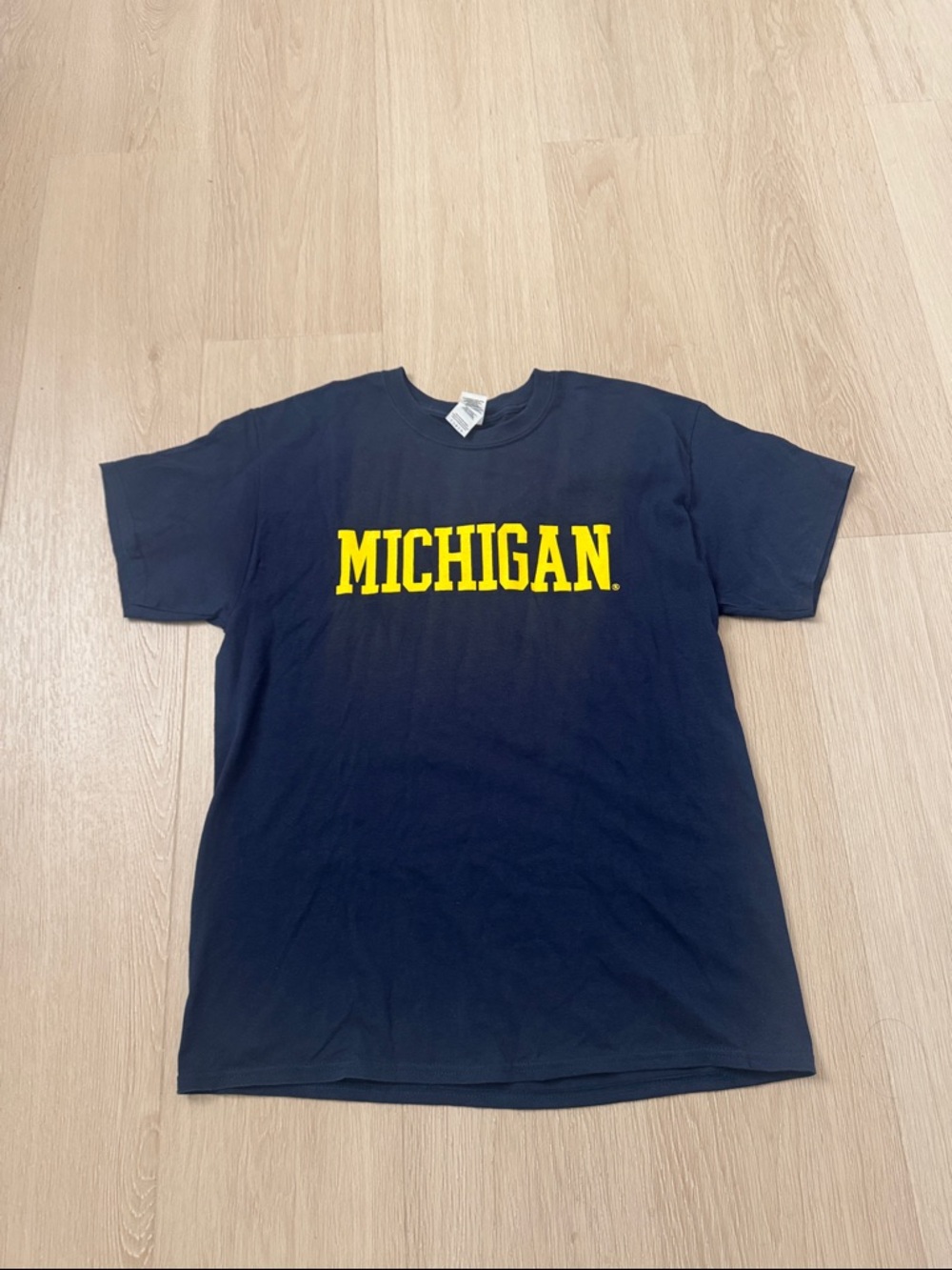 Gildan Navy Short Sleeve Tee with Yellow Michigan Print